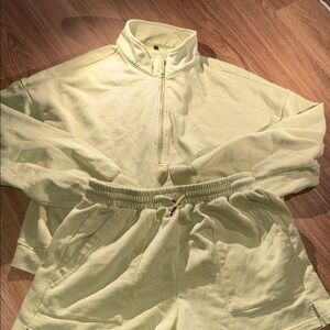 Light green Half-Zip Pullover and shorts Set